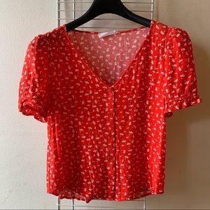 Elodie Floral Button Crop Top - Red
